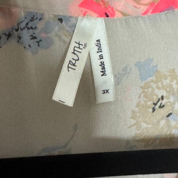 Truth‎ NYC Women V-Neck Cream Floral Long Sleeve Sheer Blouse Plus Size 3XL - Picture 7 of 8